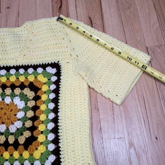 Handmade Granny Square Crocheted Top Yellow Unqiue - Picture 6 of 12